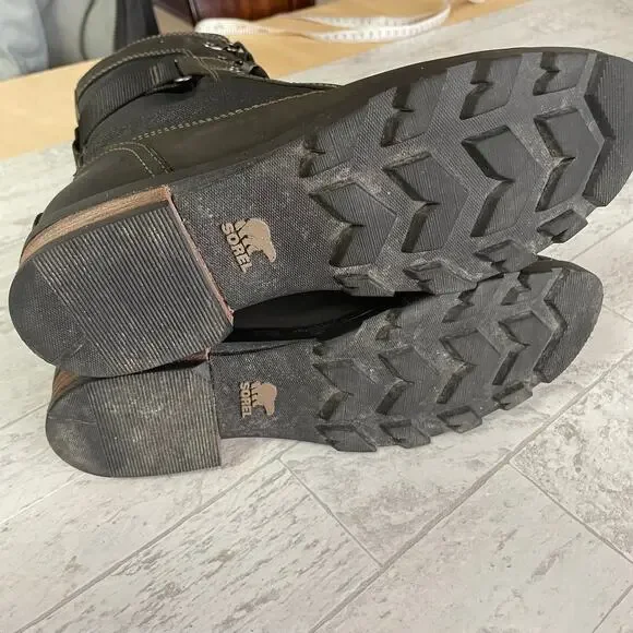 Sorel Emelie Conquest Explorer Lace Up Boots 7.5 Black Moto - Picture 7 of 8